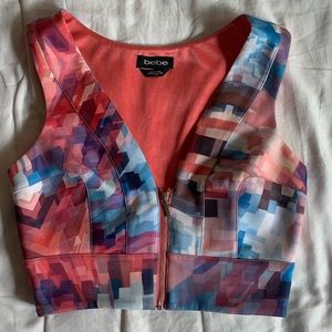 Bebe Multicolor Front Zip Crop Top size XS